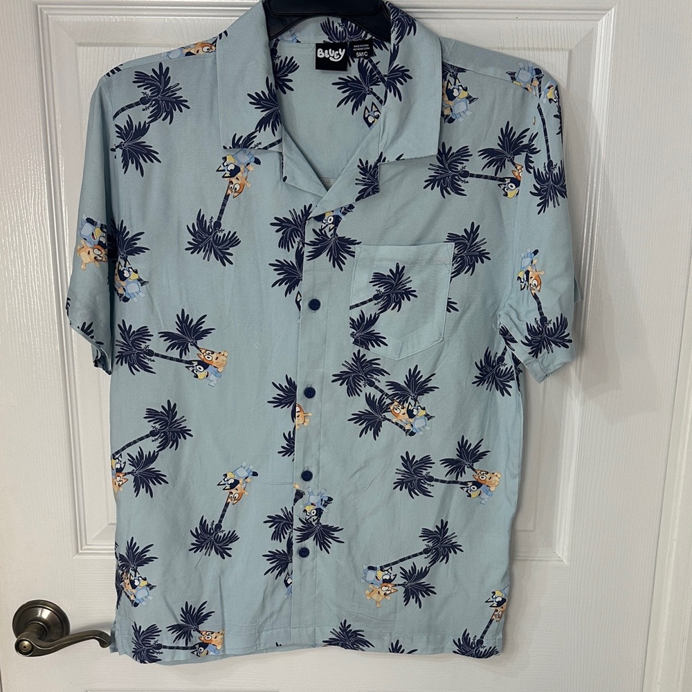 Bluey Light Blue Short-Sleeve Palm Print Shirt